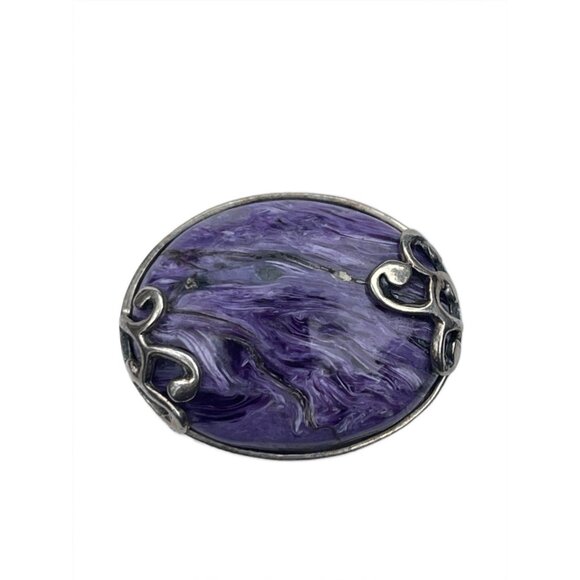 Vintage Russian Charoite Sterling Silver Ring Size 8 - Picture 1 of 6